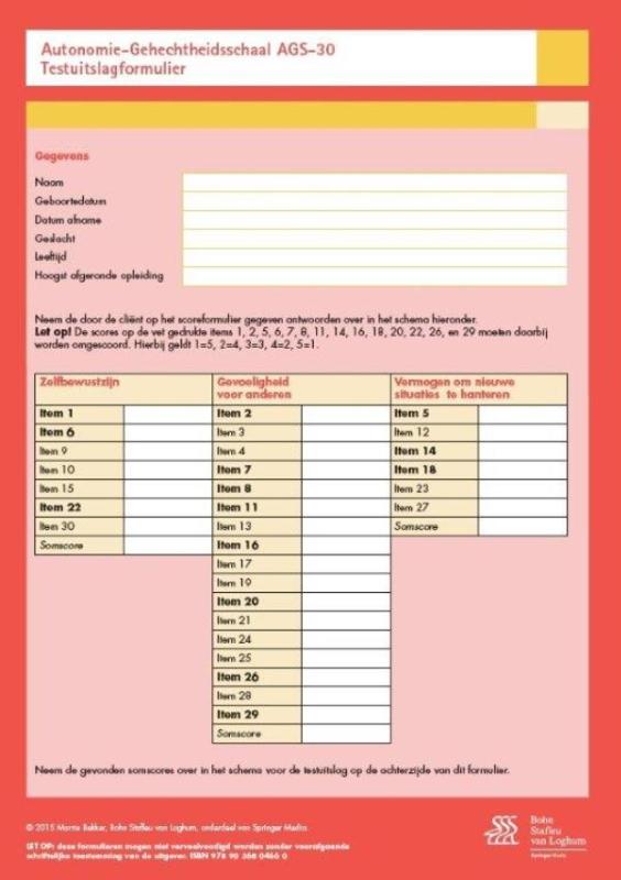 Autonomie Gehechtheidsschaal AGS-30 Scoreformulieren