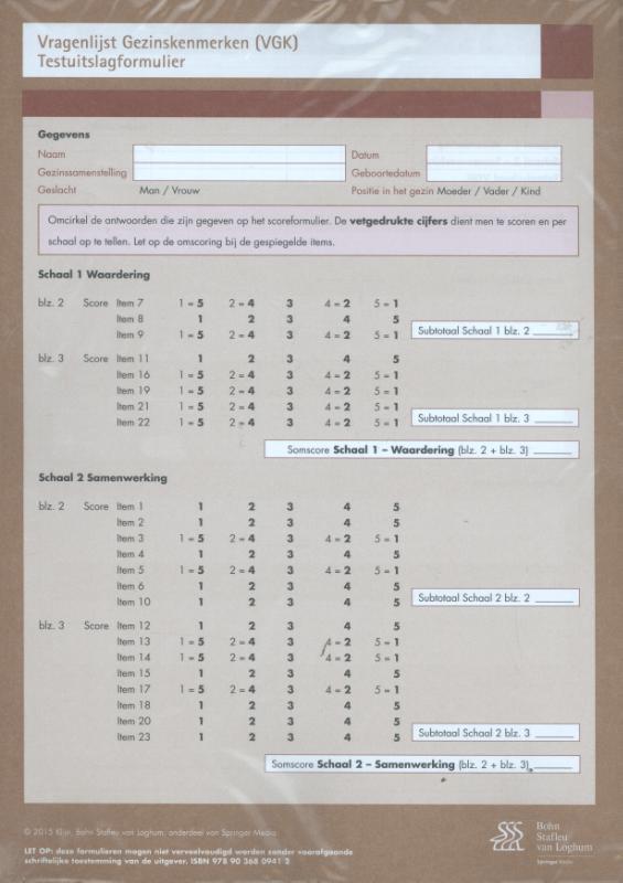 Vragenlijst Gezinskenmerken scoreformulieren