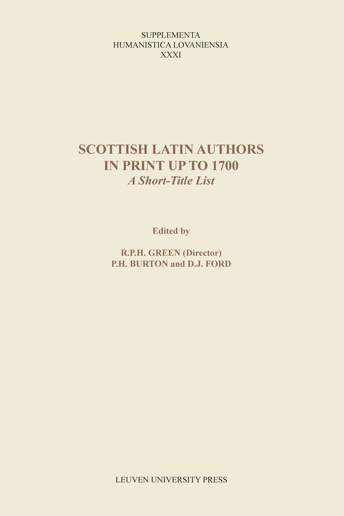 Scottish Latin authors in print up to 1700 (Ebook)