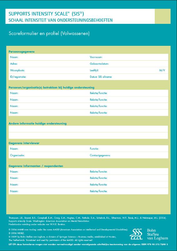 SIS Supports Intensity Scale Formulieren